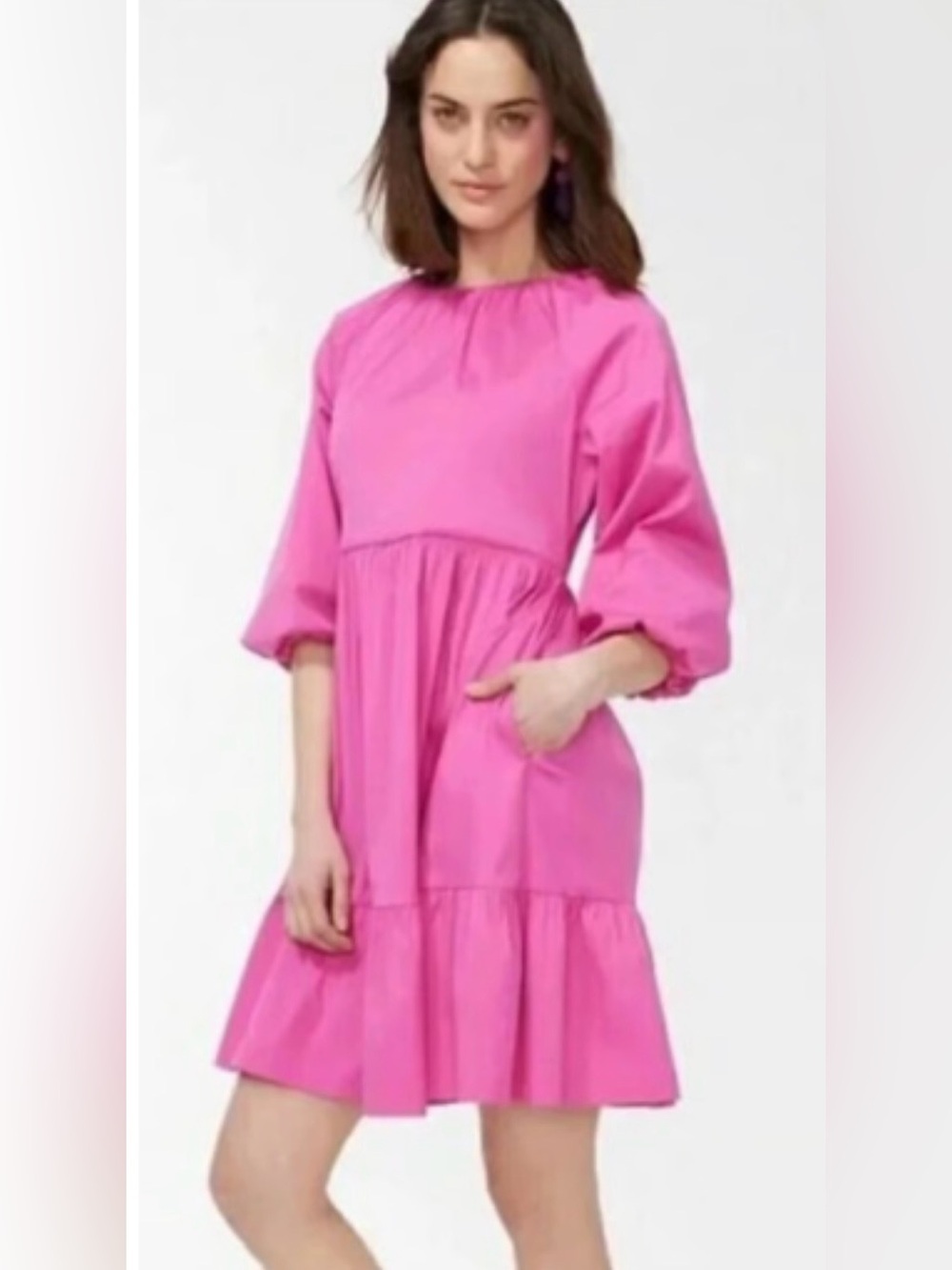 Chico’s • Pink Balloon Sleeve Tiered Dress • Poplin/Cotton Blend • Size 3 (16)
